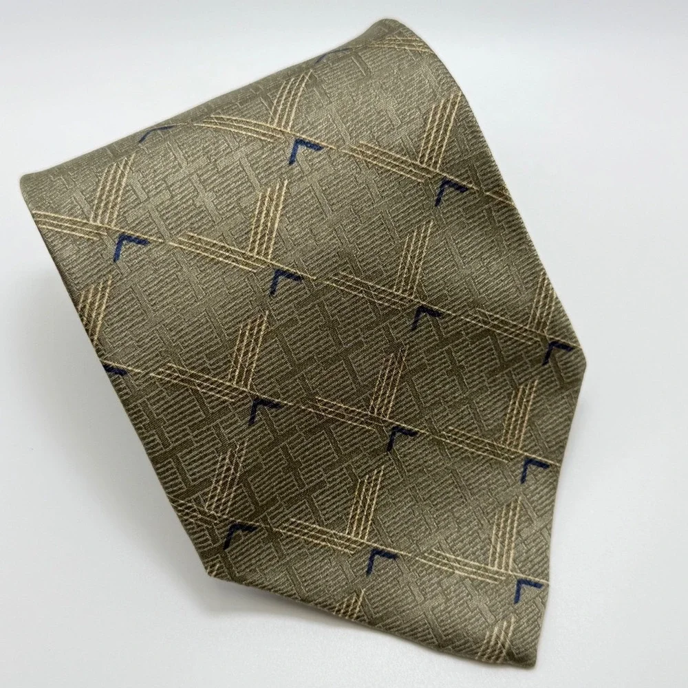 Jos. A. Bank Necktie OS Olive Green Geometric Silk Corporate Classic Business